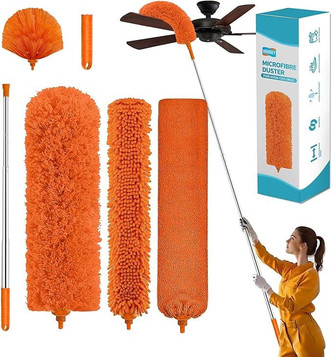 Cobweb Duster with Extension Pole,Cleaner Outdoor 110" Telescoping Extended Sspider Brush, Dusting Kit,Long Handle Reach for High Ceilings and Fans,Microfiber Webster Remover Tools Feather Dusters - NeatNest