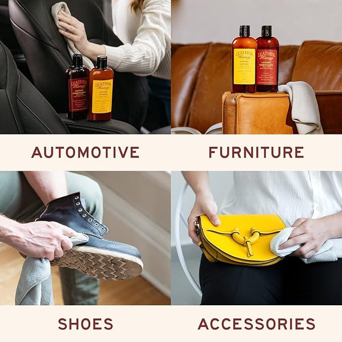 Leather Honey Cleaner and Conditioner Bundle with 16oz Spray Cleaner with UV Protectant and 8oz Conditioner - NeatNest