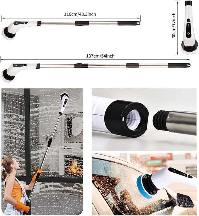 Electric Spin Scrubber, FARI Shower Cleaning Brush with 8 Replaceable Drill Brush Heads, Cordless Power Scrubber with Adjustable Handle Bathroom and Shower Cleaner - NeatNest