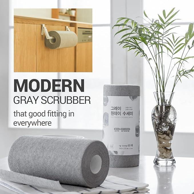 DEARCUS Gray One Day Scrubber - No Odor Dishcloths for Washing Utensils, Cookware, & Cooktop – Multipurpose Lint Free Cleaning Cloths for Kitchen Made of PP - for One Day Use, 1 Pack 60 Sheets - NeatNest