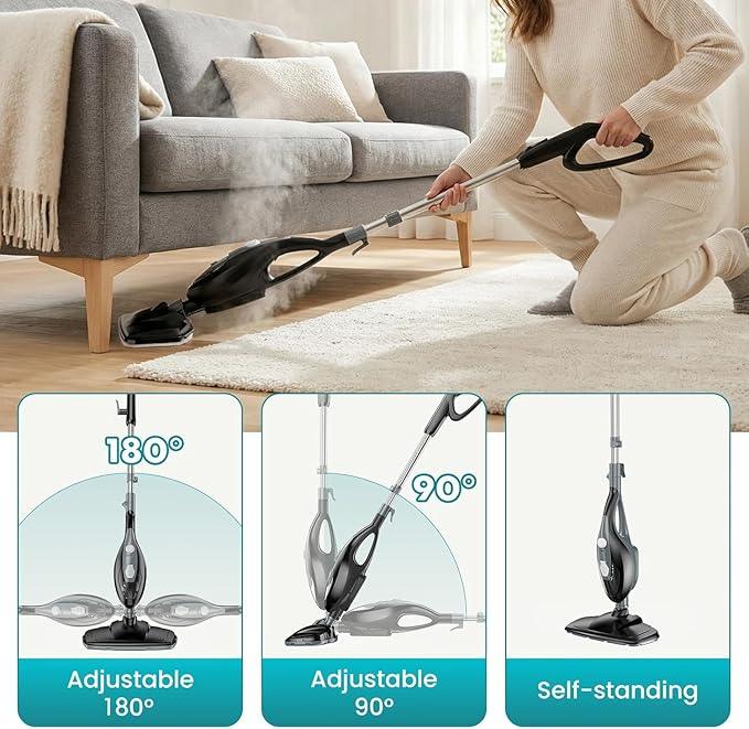Steam Mop, Handheld Steam Cleaner with 2 Washable Pads, Floor Steamer for Hardwood and Tile, Multipurpose Floor Cleaner Machine for Carpets, Furniture, Windows, Black and Grey - NeatNest