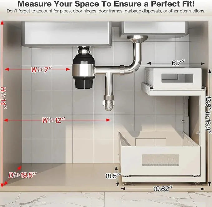2 Pack 18.5IN-Depth Under Sink Organizer With Next-Gen Ball-Bearing Slides,2-Tier Pull Out Cabinet Storage,Height Adjustable Drawer Shelf for Bathroom,Kitchen,Laundry,Cabinet,Pantry-White - NeatNest