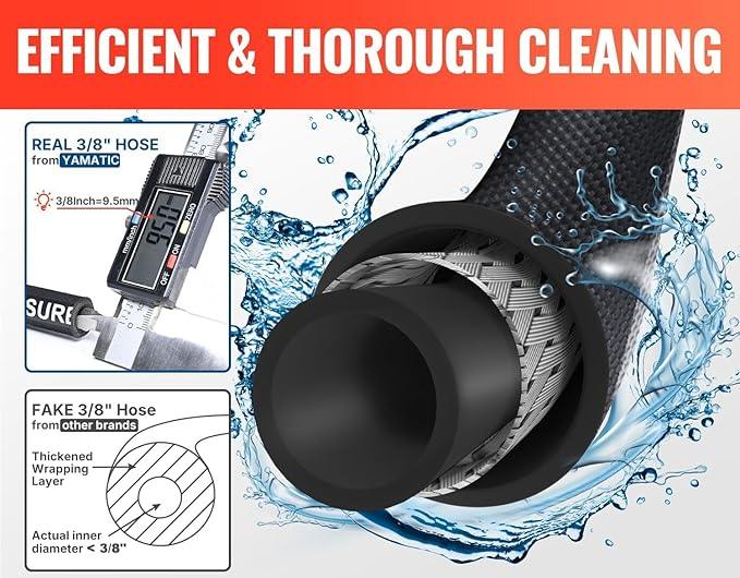 YAMATIC 3/8" Pressure Washer Hose 100 FT 4200 PSI for Hot/Cold Water, Kink Resistant Swivel 3/8" & M22-14 Quick Connection Wear Resistant Industry Grade Compatible with Most Power Washer - NeatNest