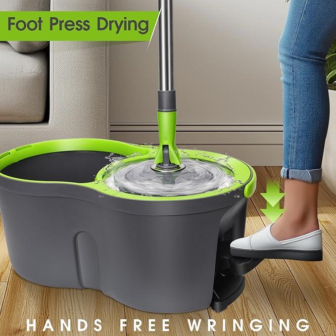 Spin Mop Bucket System,Masthome Pedal Spin Mop and Bucket with Wringer Set,EasyWring Microfiber Mop with 3 Mop Pads,360°Spinning Floor Cleaning System - Home & Office Suitable - NeatNest