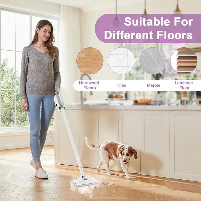 7-in-1 Steam Mop, 1200W Rotated Steam Cleaner for Home, 2 Modes, 400ML Removable Tank, 23FT Power Cord, 2 Pads, Multi-Surface Steamer for Hard Floor, Laminate Floor, Tiles Cleaning (Snow White) - NeatNest