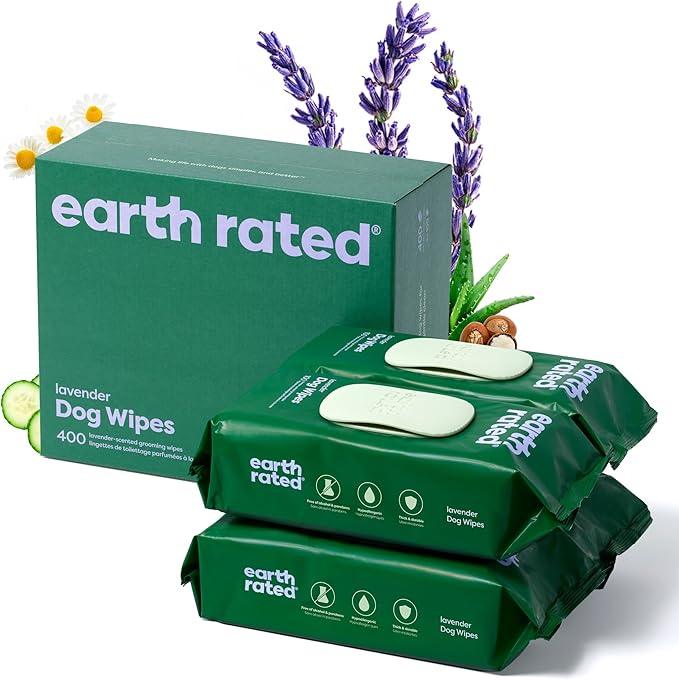 Earth Rated Dog Wipes, Hypoallergenic, Cleaning and Hydrating, for Grooming Paws, Body and Butt, Lavender Scented, 400 Count - NeatNest