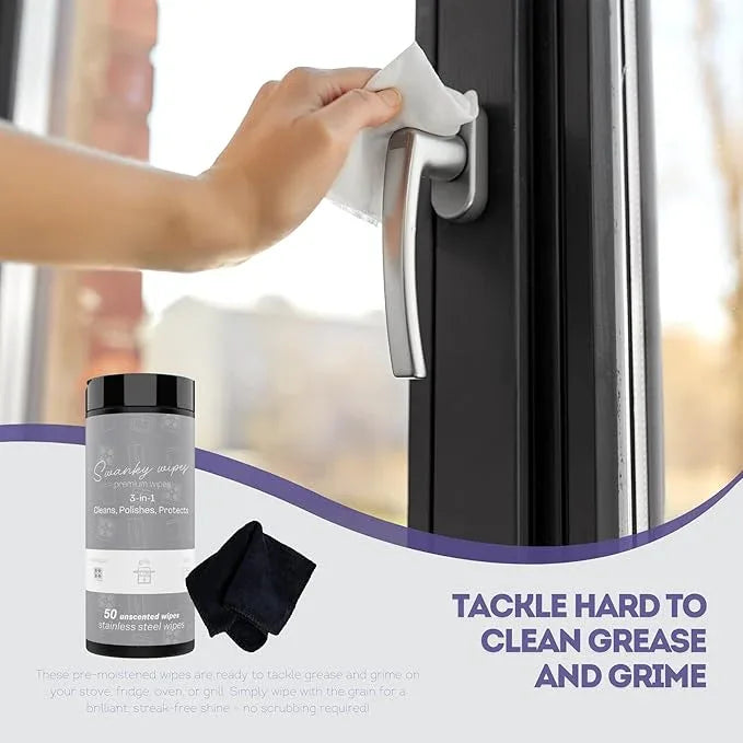 Swanky Stainless Steel Cleaner Wipes - Grime & Grease Remover Kitchen Cleaning Supplies - Clean & Shine, For Stove Top, Refrigerator, Sink, Oven, & Household Appliances - Canister, 100 Count - NeatNest