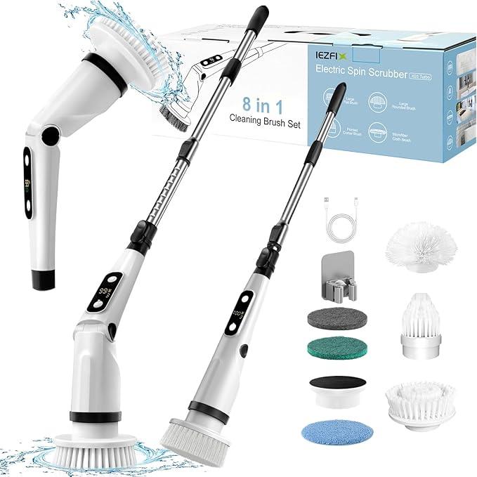 IEZFIX Electric Spin Scrubber, Bathroom Cleaning Brush, Shower Scrubber with Long Handle Adjustable, Cordless Cleaner Brush for Bathtub Kitchen Wall Household Cleaning Helper - NeatNest