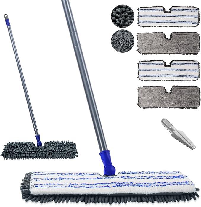 Masthome Microfiber Mops for Floor Cleaning,Dust Mop with 4 Reusable Pads,Flat Flip Mops for Wet & Dry Use,Professional Microfiber Mop for Hardwood, Laminate,Tile Floor Cleaning-1 Scraper - NeatNest