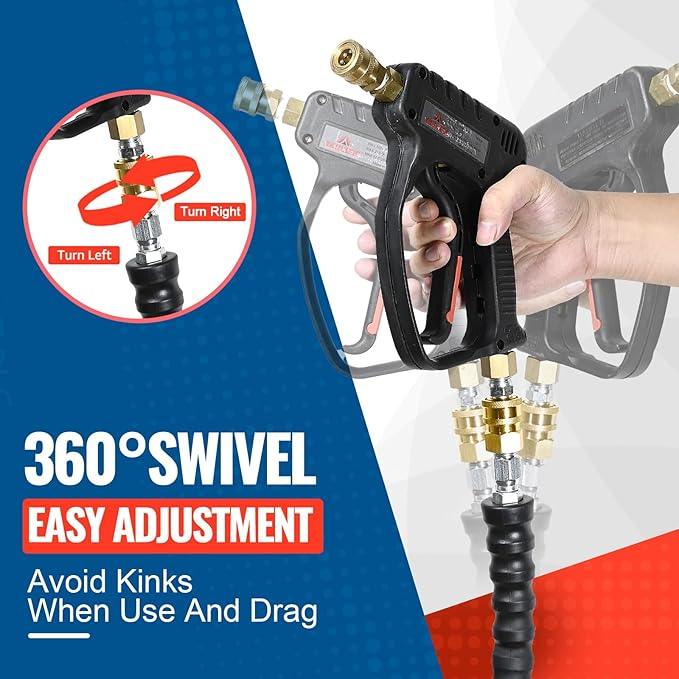 YAMATIC 3/8" Pressure Washer Hose 50FT with Swivel Quick Connect, 4200 PSI Non Marking Rubber Wear Resistant Steel Braided Industry Grade for Hot/Cold Water Gas Power Washer - NeatNest