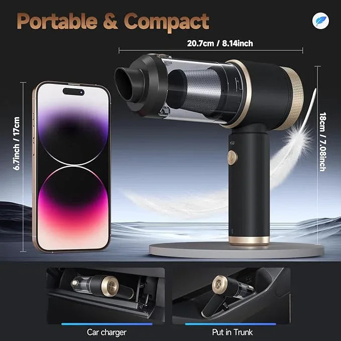 7 in 1 Car Vacuum Portable Cordless ,16000PA Strong Suction Handheld Car Cleaner With Dual HEPA Filters,LED Light,Type-C Charging Mini Vacuum, One-Click Empty Compact For Home Cleaning and Office - NeatNest