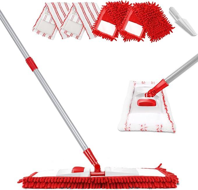 MASTERTOP Microfiber Mop for Floor Cleaning, Flat Dust Mop for Home and Kitchen, Adjustable Stainless Steel Handle with 4 Washable Mop Pads, Hardwood Floor Mop for Wood, Vinyl, 1 Cleaning Scraper - NeatNest