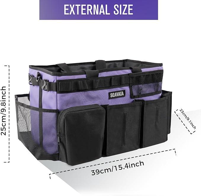 Wearable Cleaning Caddy Bag, Cleaning Caddy Supplies Organizer with Handle & Shoulder Straps for Housekeepers, Under Sink & Car Cleaning Tool Organizers with 4 Foldable Divider (Purple) - NeatNest