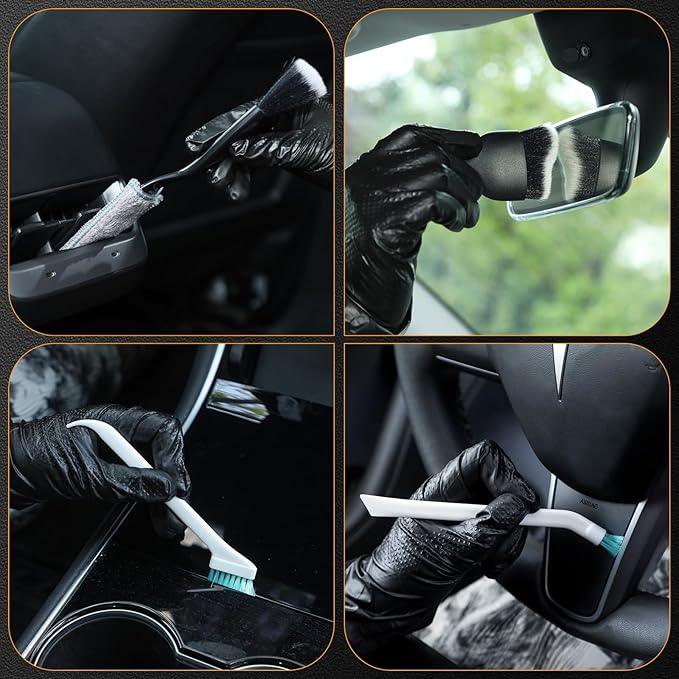 7PCS Car Detailing Brush Set,Boar’s Bristle Car Cleaning Detail Brush kit,Ultra Soft No Scratch Car Dust Brush,Car Interior Detailing Brushes Kit,Detail Brush Car Detailing for Interior Exterior(gold) - NeatNest