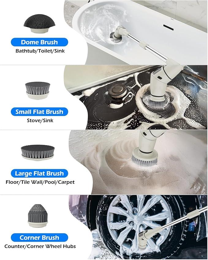 Electric Spin Scrubber Cordless Shower Cleaning Brush with 10 Replaceable Heads Powerful IPX7 Waterproof Bathroom Cleaner 3 Speeds Detachable Long Handle Voice Broadcast for Floor Car Kitchen - NeatNest
