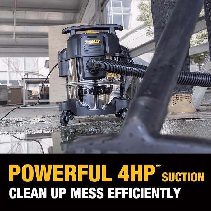 DEWALT 5 Gallon STEALTHSONIC Shop Vacuum Wet and Dry, Powerful Suction & Portable Shop Vac with Attachments, Ultra Quiet Wet Dry Vacuum for Home, Garage, Car, Workshop, Jobsite, DXV05S-QT, 4 Peak HP - NeatNest