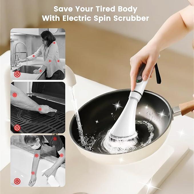 Electric Spin Scrubber Brush - Rechargeable Cordless Cleaning Brush with Full-Body IPX7 Waterproof, 6 Interchangeable Heads & 2-Speed Modes for Bathroom, Kitchen, Tile - NeatNest