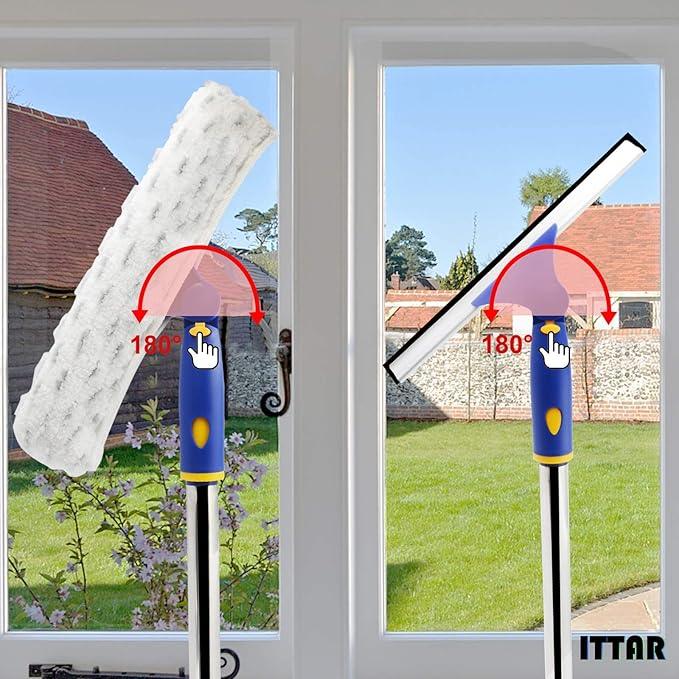 ITTAR Window Squeegee with 2 Sets Stainless Steel Pole, Squeegee Cleaning Tools with Microfiber Pads, 60"-72" Telescopic Window Washing Kit, Professional Squeegee Cleaner for Home Car Outside Glass - NeatNest