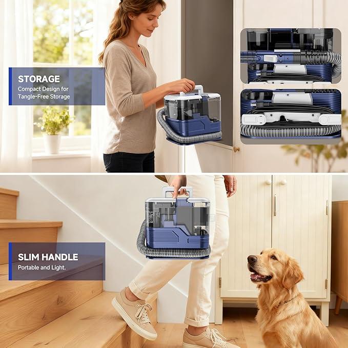 New Multi-Portable Carpet and Upholstery Cleaner, 21Kpa Carpet Cleaner Machine, Deep Stain Cleaning for Carpet, Car Seats, Pets, Couches, with Dual Brush & Large Removable Tank(Blue) - NeatNest