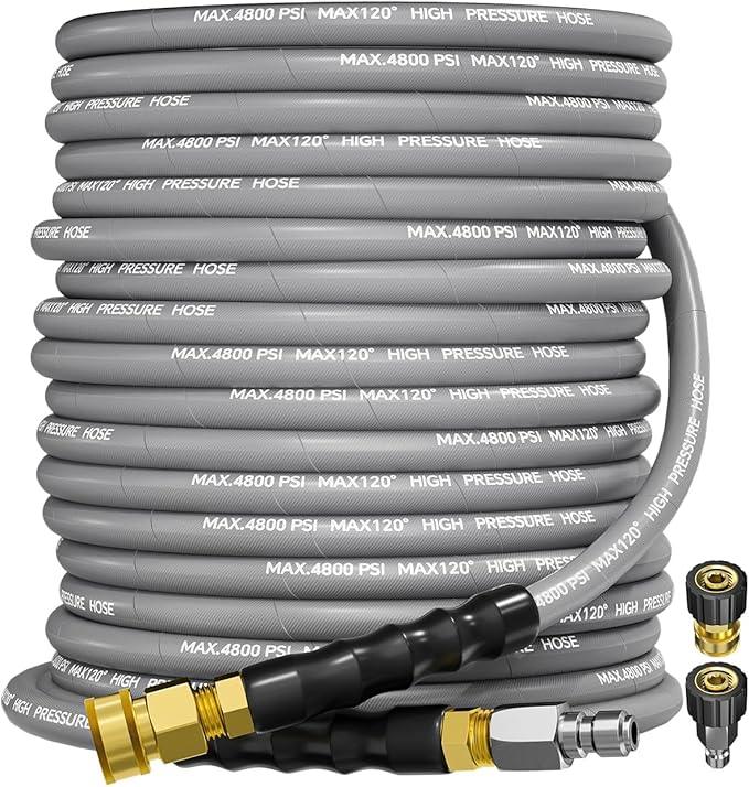 3/8" 4800PSI Pressure Washer Hose 75FT with Swivel Quick Connect for Cold/Hot Water Max 248°F, Kink Resistant Steel Wire Braided, Wear Resistant Power Washer Hose with M22 14mm Adapter - NeatNest