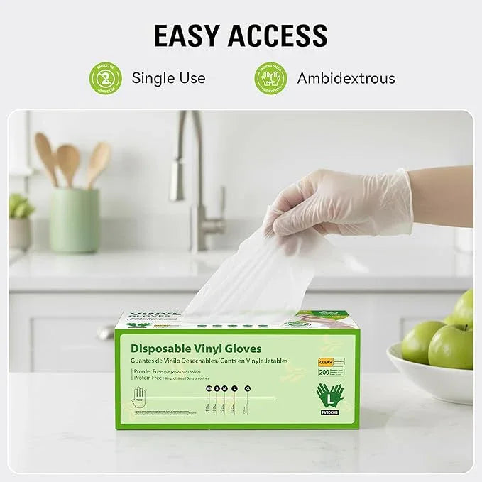 Disposable Vinyl Gloves, Food Safe, Latex-Free Powder-Free Clear Plastic Gloves for Cooking, House Clean, Food Prep - NeatNest
