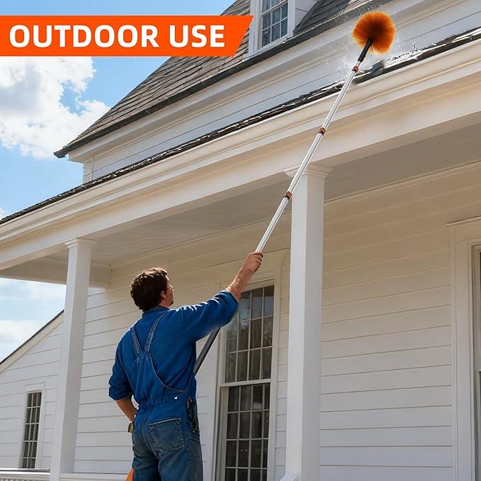 26 FT Cobweb Duster with Extension Pole, Cobweb Duster with 5-20FT Telescoping Extension Pole, Cleans Spider Webs, Washable & Reusable for High Ceilings, Fans & Outdoor & Indoor Cleaning - NeatNest
