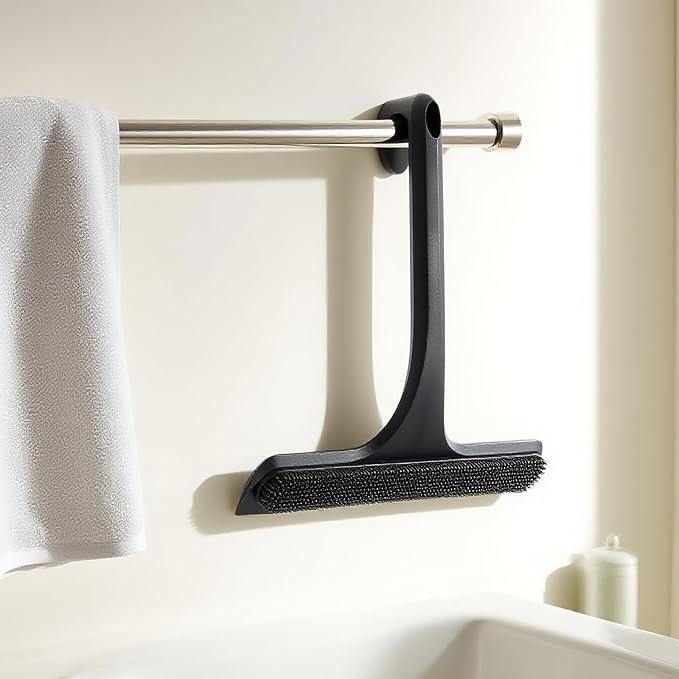 10.7“ Wide All-Purpose Shower Squeegee for Glass Doors, Squeegee for Shower Glass with Hook, Window Squeegee for Home, Small Squeegee for Shower, Bathroom, Car Glass, Mirror (Black) - NeatNest