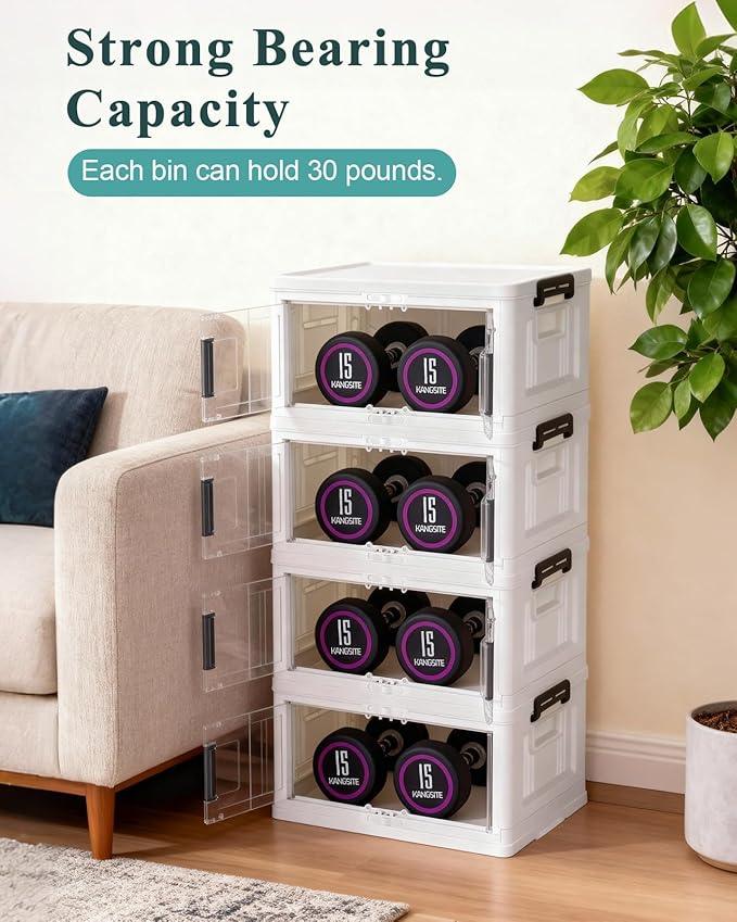 OlarHike 23QT Stackable Storage Bins with Lids - Folding Storage Box with Doors and Wheels, Collapsible Plastic Storage Drawers for Closets, 4 Pack Cubes - NeatNest