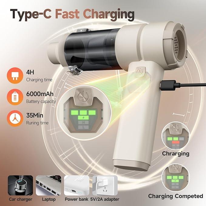 Car Vacuum, Handheld Car Vacuum Cleaner Cordless with Brushless Motor, 20000PA Suction High Power Rechargeable Vacuum Cleaner & Air Duster, 4-in-1 Portable Mini Hand Vacuum Blower with LED Display - NeatNest