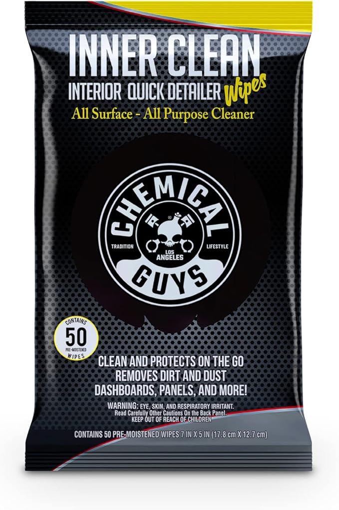 Chemical Guys InnerClean Interior Quick Detailer & Protectant Wipes – 50 Pack Multi Surface Interior Cleaner Wipes for Dashboards, Doors and Seats – Safe for Cars, Trucks, SUVs, RVs and Home Use - NeatNest