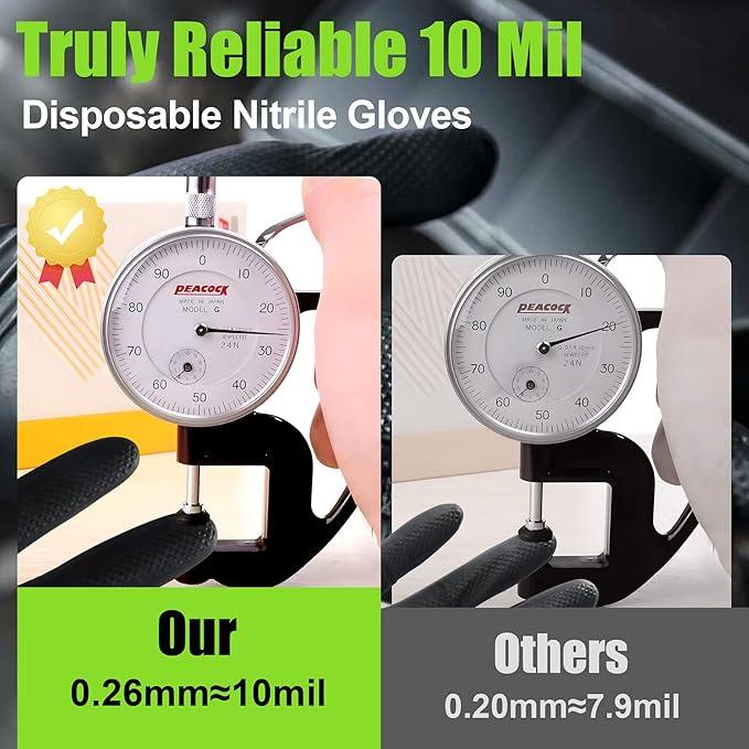 TREEGO 10 Mil Black Nitrile Gloves Bulk Case, 1000 Count Medium — Heavy Duty Diamond Grip, Latex Free Disposable Gloves for Automotive, Industrial, Warehouse & Shop Use - NeatNest