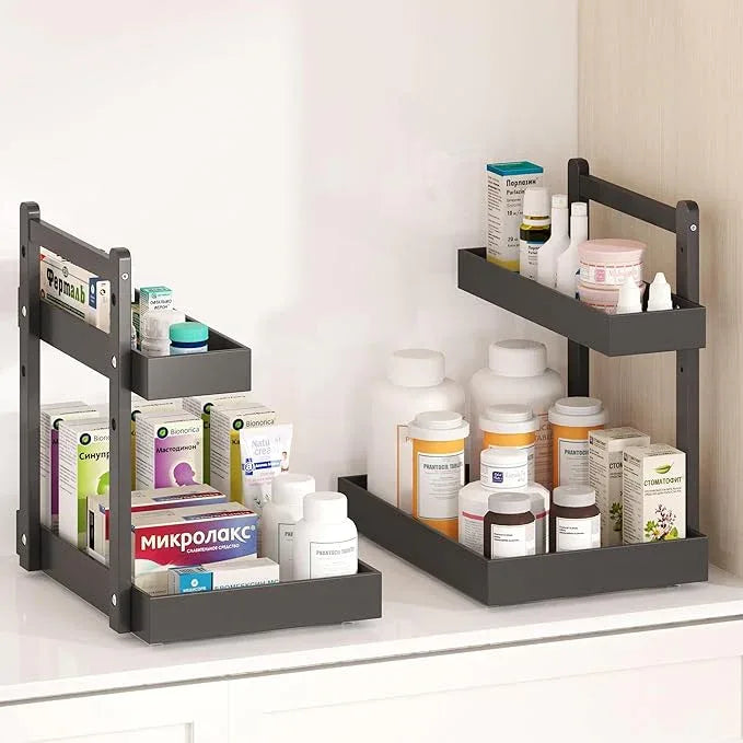 Under Sink Organizer - 1-Tier Pull Out Cabinet Organizer Vertical Slide Out Sink Shelf Storage Shelves for Multi-Purpose Bath Kitchen Bathroom Medicine (Black, 2 Packs) - NeatNest