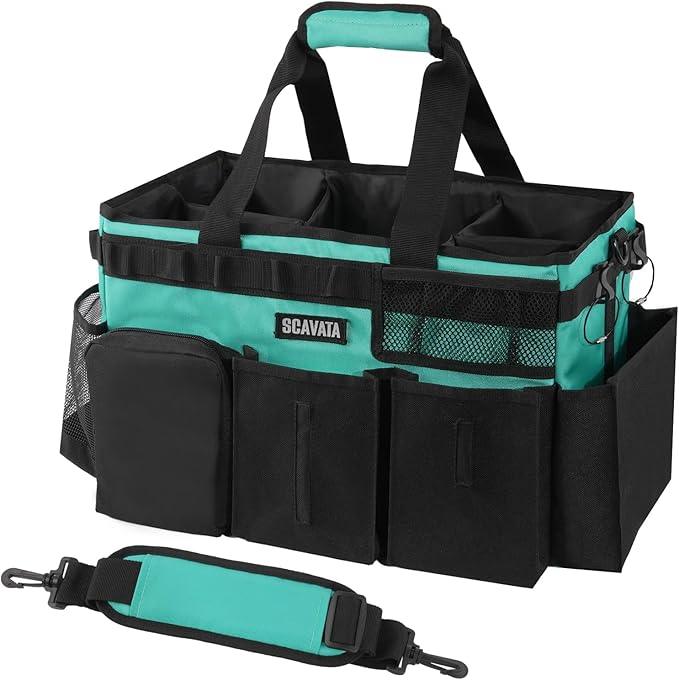 Wearable Cleaning Caddy Bag, Cleaning Caddy Supplies Organizer with Handle & Shoulder Straps for Housekeepers, Under Sink & Car Cleaning Tool Organizers with 4 Foldable Divider (Lake Blue) - NeatNest