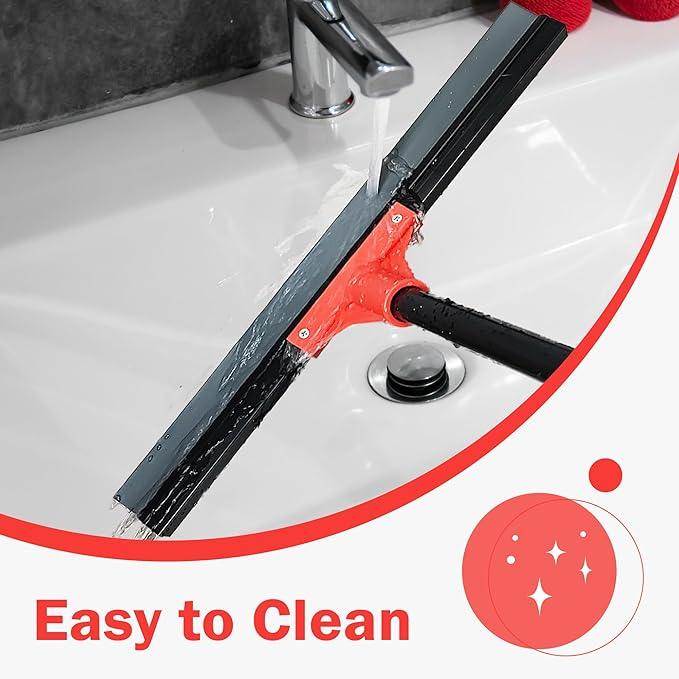 Floor Squeegee with 18'' Silicone Rubber Scraper Head and 58'' Long Adjustable Handle, Heavy Duty Shower Squeegees for Concrete Floor, on Multi-Surface Tile Glass Pool Garage Cleaning - NeatNest