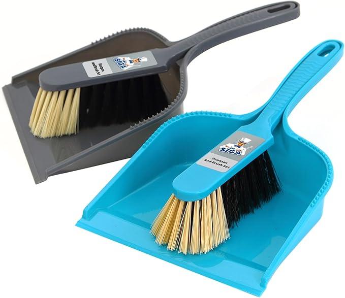 MR.SIGA Dustpan and Brush Set, Pack of 2 Set, Blue & Grey - NeatNest