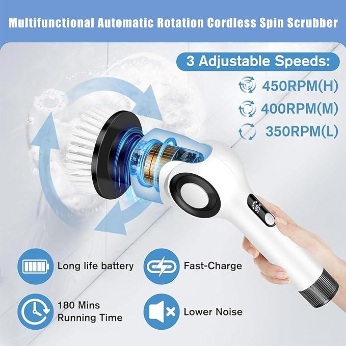 Electric Spin Scrubber, Electric Cleaning Brush, Multifunctional 360 Automatic Rotation Cordless Spin Scrubber with 7 Replaceable Brush Heads for Cleaning Bathroom Kitchen and Floor - NeatNest