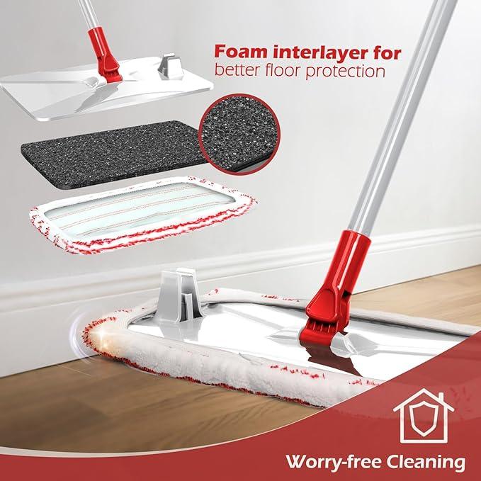 Masthome Extra Large Microfiber Mop for Floor Cleaning, 16“ Flat Mop with 5 Pad for Wet & Dry Use, Dust Mop for Hardwood Laminate Tile Ceramic, 1 Cleaning Scraper Included-Red - NeatNest