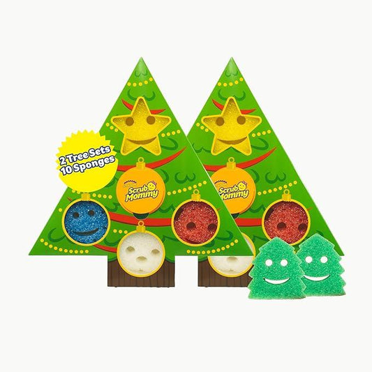 Scrub Daddy Scrub Mommy Holiday Christmas Tree Gift Box Set, Non-Scratch Christmas Cleaning Sponges for Kitchen, Dishes & Home, Dual-Sided Dish Sponges for Scrubbing, 10 Count (2 Pack of 5) - NeatNest