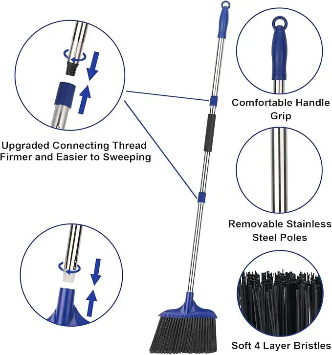 Kefanta 4 Pack Heavy Duty Broom Indoor/Outdoor Commercial Brooms Angle Broom 53 inches for Courtyard Garage Restaurant Lobby Patio Shop Home Kitchen Office Floor - NeatNest