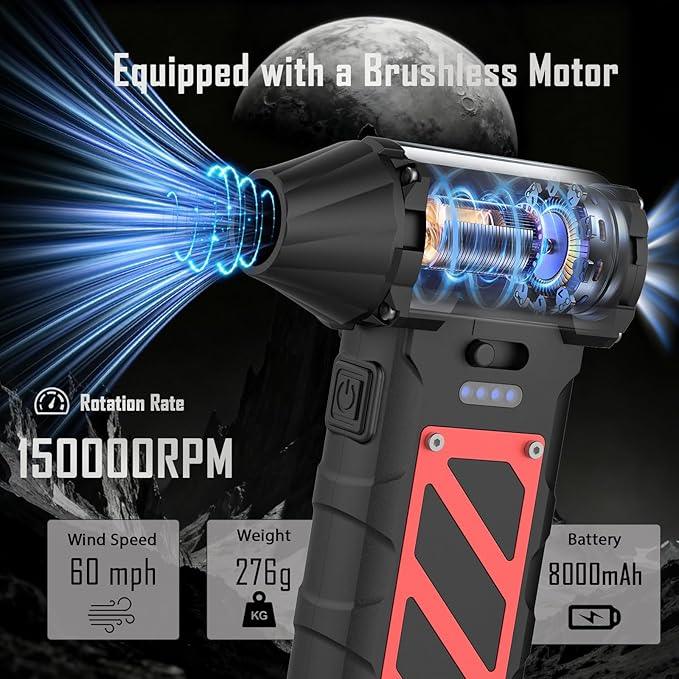 Electric Air Duster-Compressed Air Duster,60mph Wind Stepless Speed Canned Air for PC/Compute/Electronics/Home&Car Cleaning, 150000RPM Air Blower to Spray Air Can Dust Off Keyboard Cleaner (Black) - NeatNest