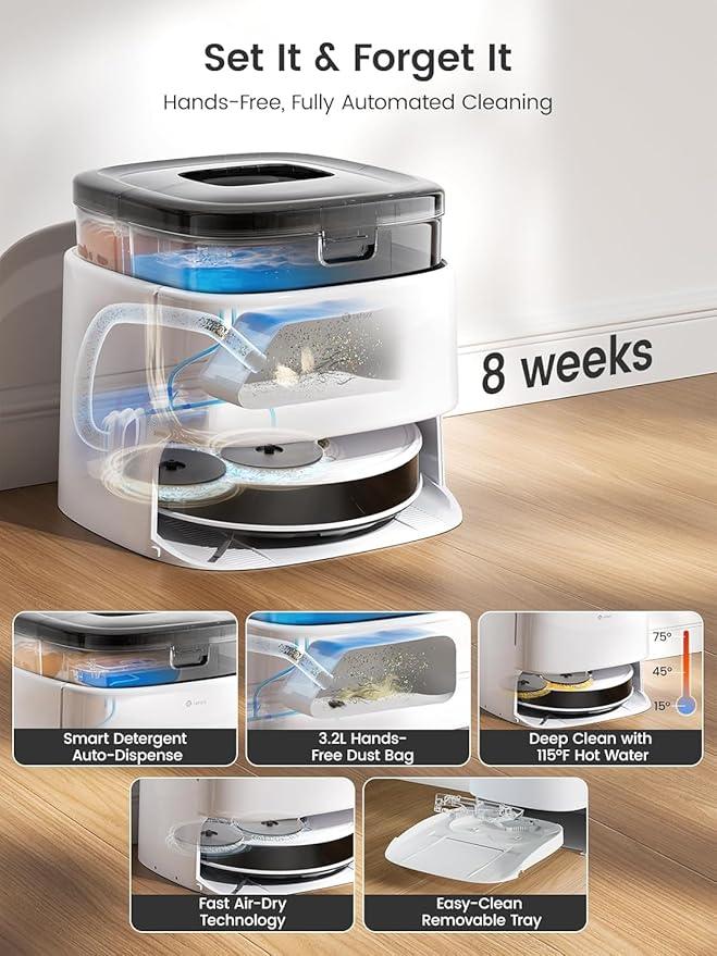 Lefant LiDAR Robot Vacuum and Mop, 15000Pa Suction, 90-Day Self-Emptying, Obstacle Avoidance, Auto Mop Washing&Drying, All-in-One for Pet Hair Carpet, 5G WiFi Alexa/APP/iWatch Control, M3 - NeatNest