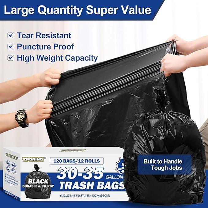 30-35 Gallon Black Trash Bags 120 Count - 32" x 37" Large Garbage Bags, 30+ Gallon Strong Trash Can Liners for Home, Commercial Use,Yard Waste, Bulk - NeatNest