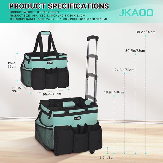 Large Rolling Cleaning Caddy Bag with Detachable Trolley, Waterproof Cleaning Caddy on Wheels for Housekeepers, Cleaning Cart Supplies Organizer for Home,Car,Office,Picnic (Blue-Green) (Patent) - NeatNest