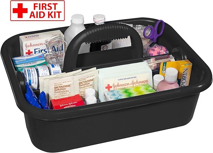 Akro-Mils 09185 Plastic Tote Tool & Supply Cleaning Caddy with Handle, 18-3/8-Inch x 13-7/8-Inch x 9-Inch, Black - NeatNest