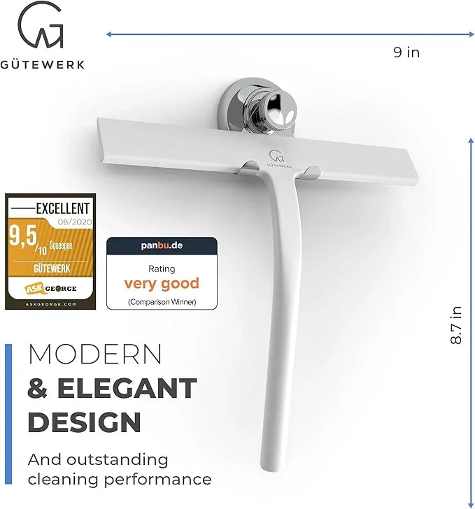 GÜTEWERK Shower Squeegee for Glass Doors, Silicone Window Squeegee, Bathroom and Glass Cleaning - White - 9 Inch - NeatNest
