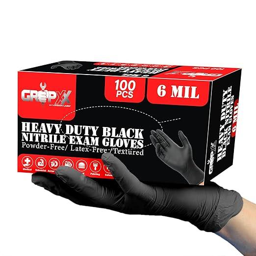 Heavy Duty 6 Mil Black Nitrile Gloves - Disposable, Latex & Powder Free | Mechanic, Food Prep & Tattoo | Rubber Gloves for Cooking, Cleaning & Household | Pack of (100) - NeatNest