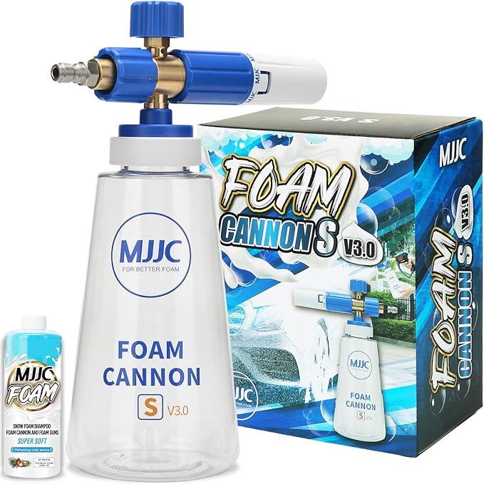 MJJC Foam Cannon S V3.0 (Thicker Snow Foam Technology) with 1/4 Inch Quick Connector for Pressure Washer, 34 oz Bottle (V3.0 (1/4" Quick Connector) + SOAP Sample) - NeatNest