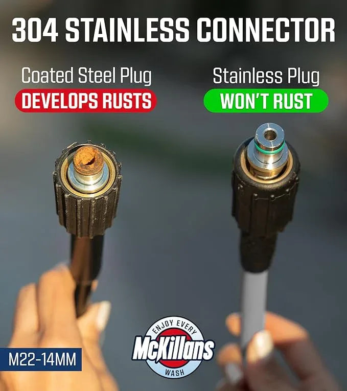 McKillans® Pressure Washer Hose 50 ft - Flexible & Kink-resistant - Steel-Braided & Durable- M22-14mm Stainless Steel Plug - Power Washer Hose - High Pressure 1/4" Inner Diameter - Long 50 ft Reach - NeatNest