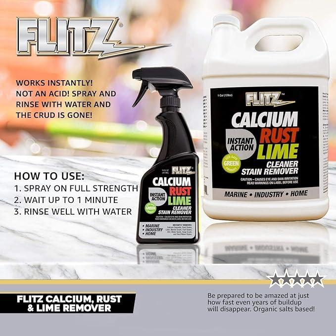 Flitz Calcium, Rust, & Lime Remover - 16oz Bottle of USA-Made Limescale Remover for Toilets, Showers, and More - Powerful Spray that Instantly Eliminates Tarnish, Grease, and Other Grime (1 Pack) - NeatNest