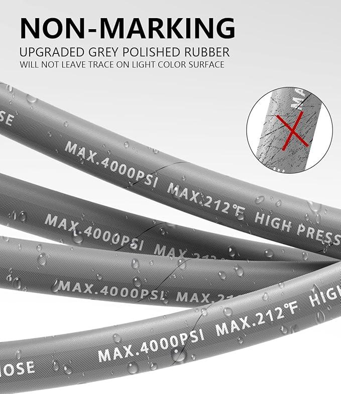 Pressure Washer Hose 75FT 4000 PSI, Kink Resistant Steel Braided Layer & NonMarking Rubber for Hot/Cold Water, High Power Washer Hose With 3/8 Inch Quick Connect & M22 Fitting, Gray - NeatNest